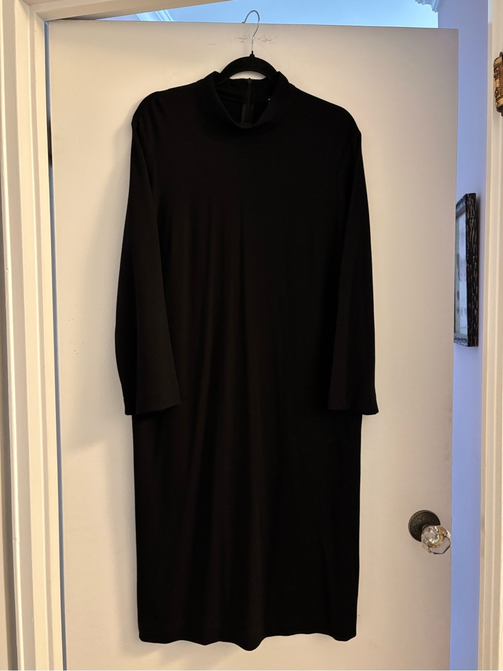Marimekko Oija Black Long-Sleeve viscose shift Mock Neck Dress